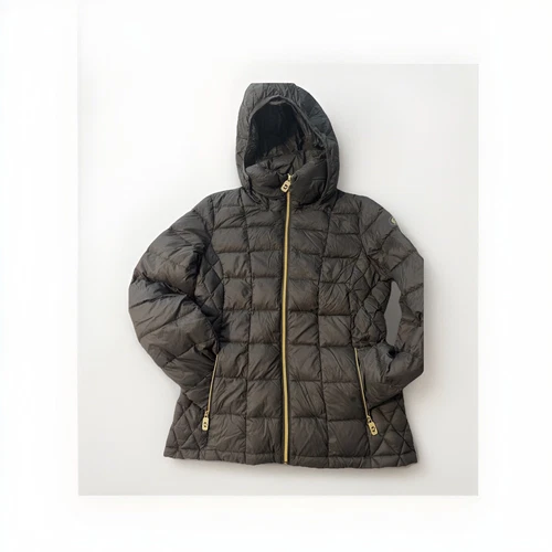 Piumino Michael Kors confezionabile donna piccolo grigio full zip cappuccio trapuntato invernale