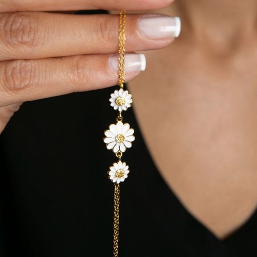 🌼 14K Gold Plated Daisy Bracelet 925 Sterling Silver Floral Chain NEW 🌼 - Picture 5 of 6