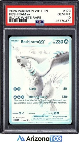 Pokemon 2025 Reshiram ex 173/086 Black White Rare White Flare GEM MINT PSA 10