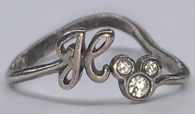 Vintage Disney Sterling 925 Mickey Mouse CZ INITIAL H Script Souvenir Ring  Sz