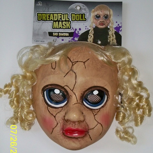 ADULT CREEPY CARRIE FACE MASK HORROR SCARY BABY DOLL Curly Blonde Hair NEW