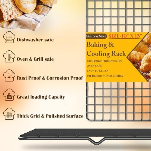 2PCS Cooling Racks for Cooking and Baking 10 x 15Heavy Duty Stainless Ste - Picture 3 of 6