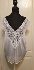 VTG Collections Etc Women Lingerie Top Sz XXLG White Sheer Lace Cami-Nite Shirt