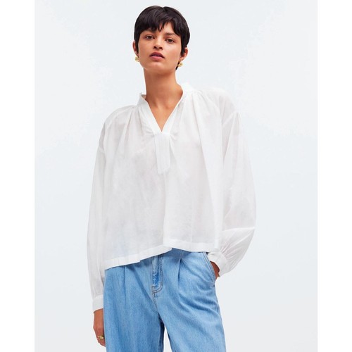 Madewell Shirred Long-Sleeve Top white Medium