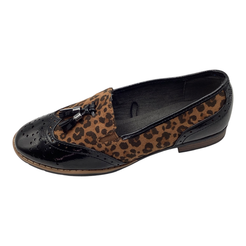 Mocasines Pavers para mujer negros leopardo imitación gamuza charol ajuste ancho talla UK 4H nuevos - Imagen 4 de 8