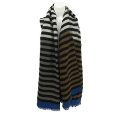 Free People Kellen Striped Scarf Wrap Oversized Fringe Brown Blue Gray Black