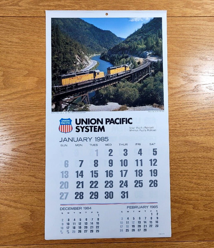 Union Pacific Wall Calendar 1985 Railroad Train Pictures Large 12.5" x 23" Inch