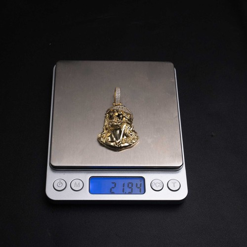 Men's Moissanite Jesus Head Piece Pendant 14K Gold Plated Solid 925 Silver - Picture 5 of 7