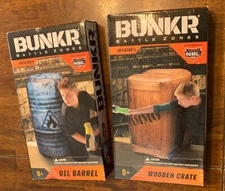 (2) Bunkr Build Your Own Battlezone Inflatable Wood Crate Blaster And Oil Drum