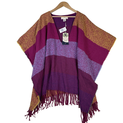 Quagga Green Label Poncho One Size Striped Fringe Pull Over Wrap Recycled NWT