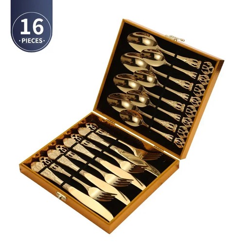 Retro Gold Besteckset Komplett Geschirr Edelstahl Geschirrset - Bild 25 von 48