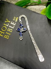 4.5" Handmade Silver-tone Metal Hook Bookmark  1.5" Gemstone Cross Pendant 62