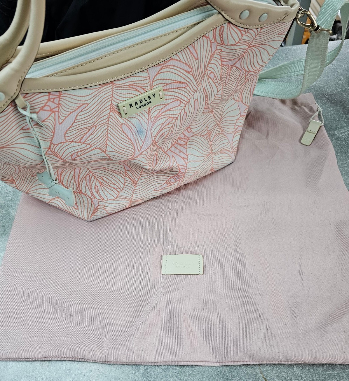 Radley Oilcloth Bag Pink Palm Leaf Print Crossbody Handbag Tote Bag eBay