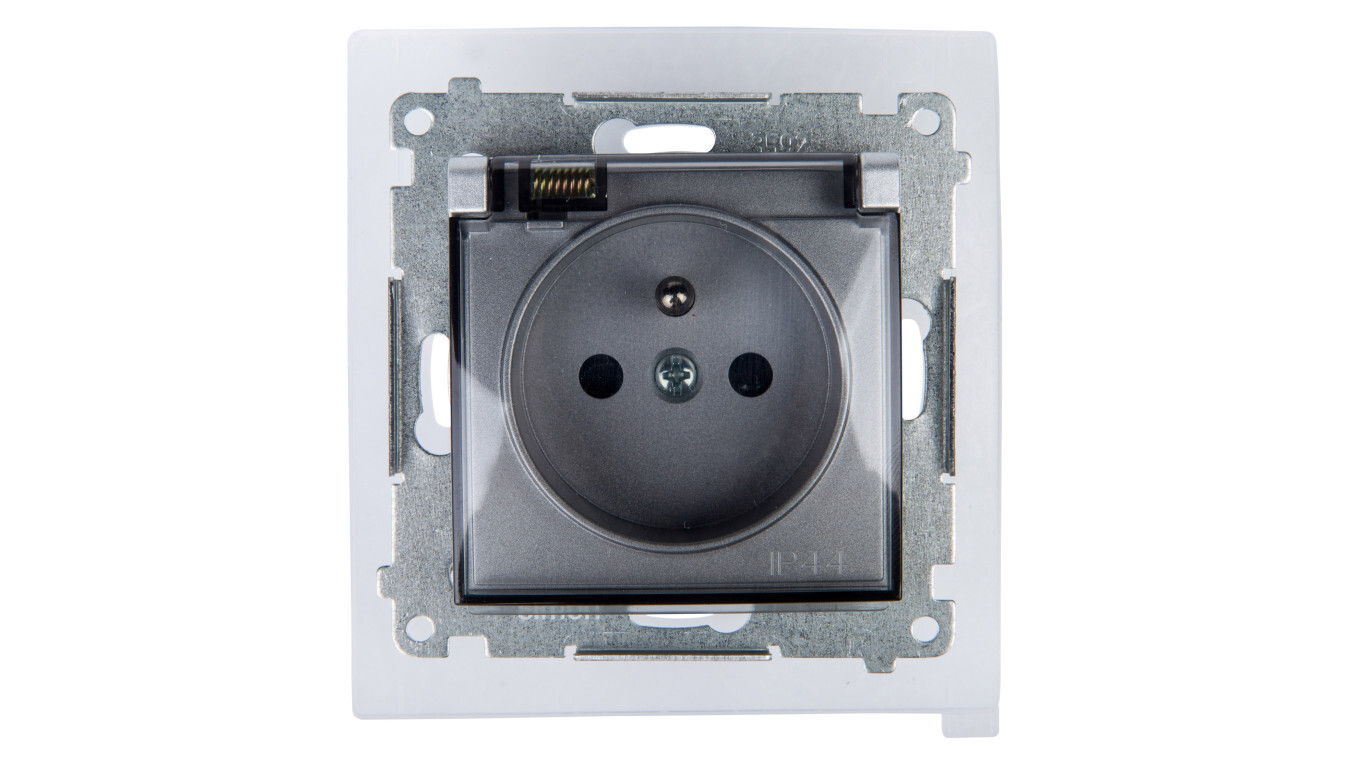 Simon 54 IP44 splash-proof socket with a track shutter and a transparent  /T2UK