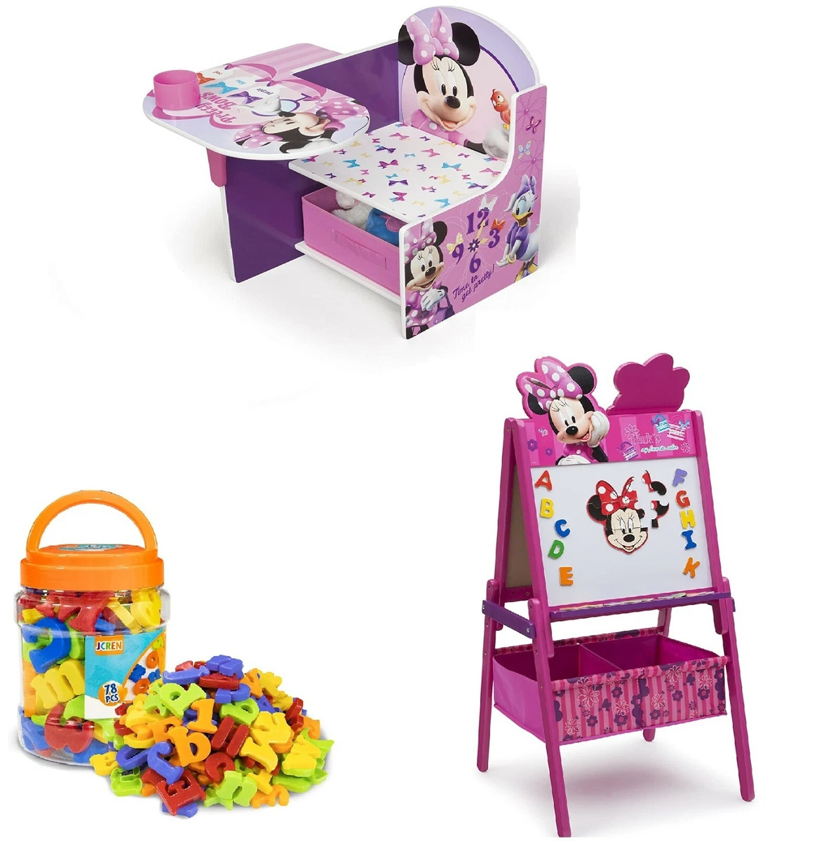 Disney Kids Set Chair Desk Double Sided Kids Easel Magnets Alphabet and Numbers