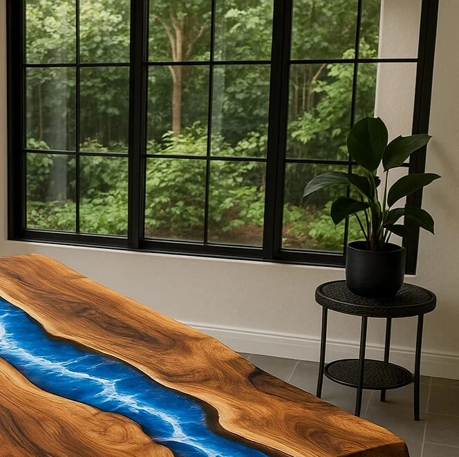 Resin River Epoxy Sea Center Dining Table | Live Edge Wooden Epoxy Table TOP - Image 4 of 4