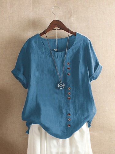 Blusa holgada de algodón lino suelta para mujer damas verano informal camiseta túnica torso - Imagen 13 de 42