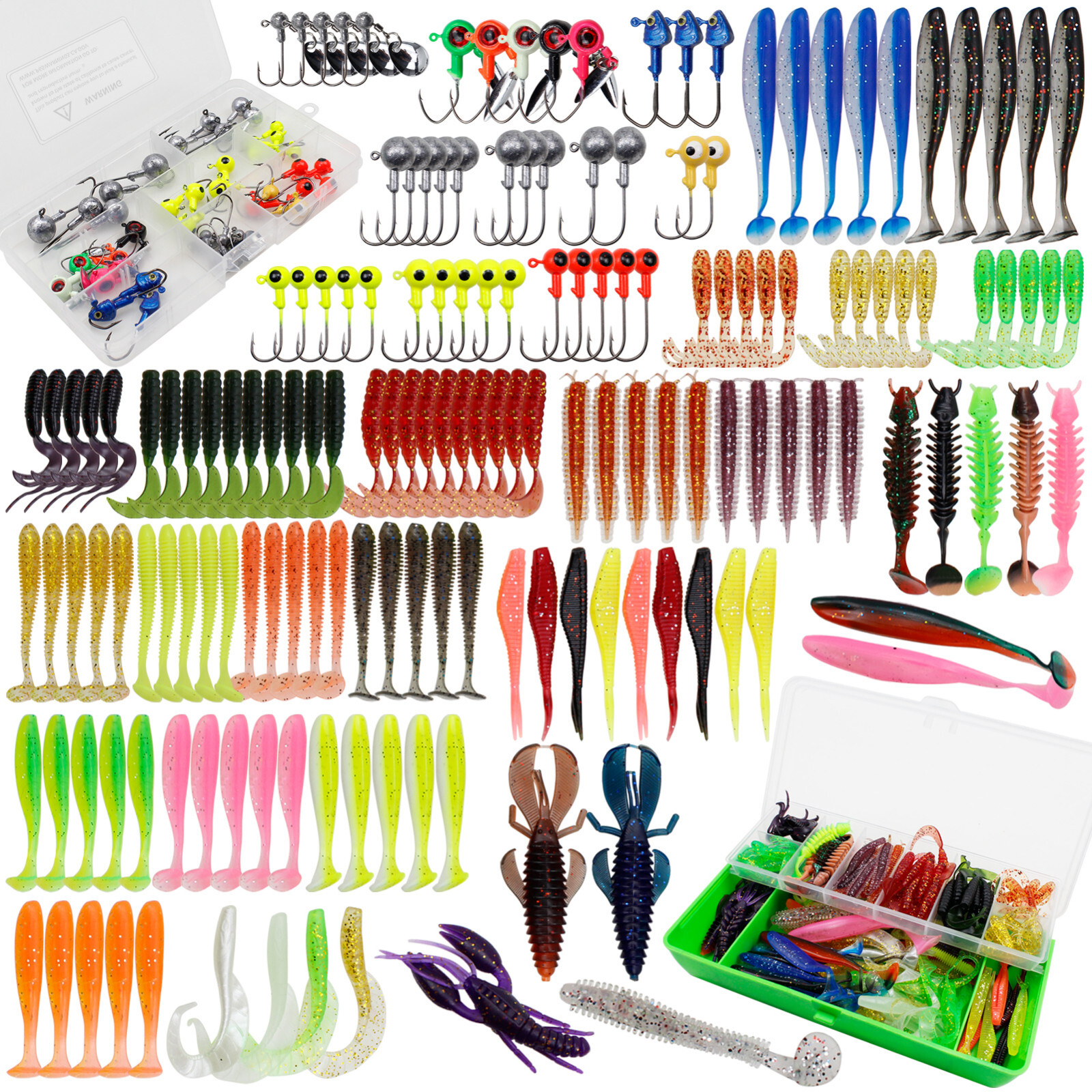 FREE FISHER 182pcs Fishing Soft Swimbaits Set,Fishing Jigs Aritificial Worms Kit - Image 1