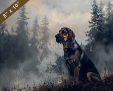 Bloodhound dog painting in a misty forest 8x10 Print 