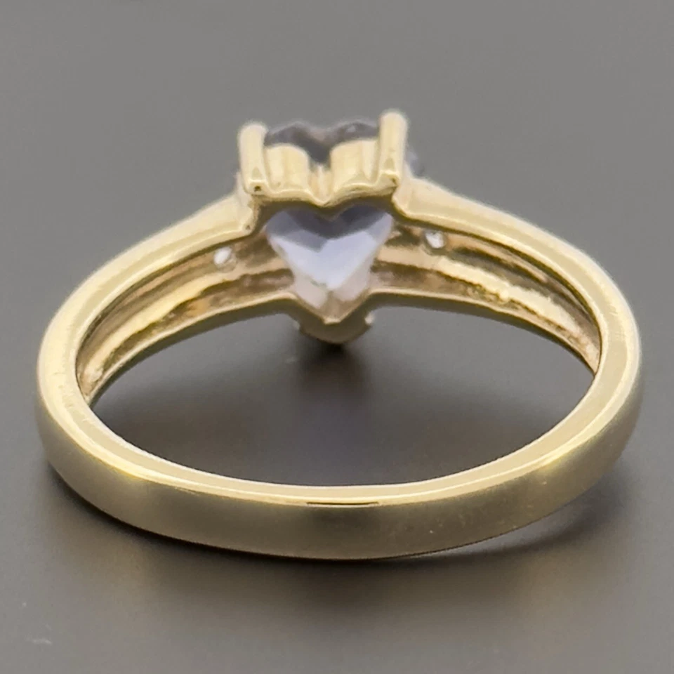 Anillo Corazón Tres Piedras Iolita Oro Amarillo 9ct Talla N Sello Foto 4 de 4