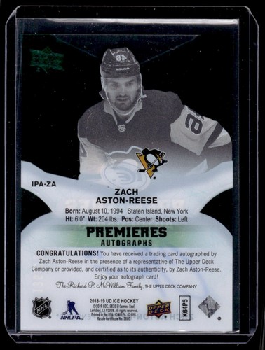 2018-19 Upper Deck Ice Premieres Autographs Zach Aston-Reese Auto /299 - Picture 2 of 2