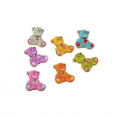 Pkg of 10 TEDDY BEAR 2-hole White Wood Buttons 1-1/8'' x 1'' (28mm) Craft (W404)