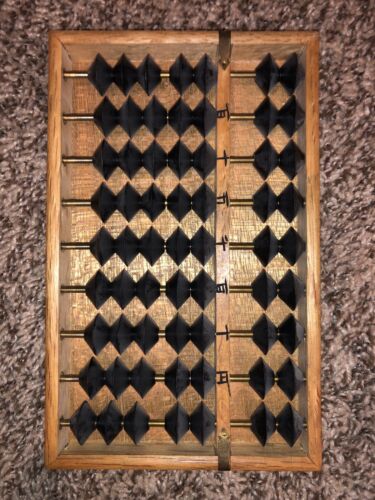 Abacus- Wooden, Brass Approx 8x5 Inches, Made In Japan