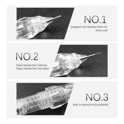 10Pcs Revolution Tattoo Needle Stainless Steel Nozzle Makeup Cartridge Needle 1R - Picture 4 of 11