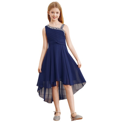 Kids Girls Ball Gown Asymmetrical-Hem Sparkly Twisted Dress Special Formal Knot - Picture 11 of 65