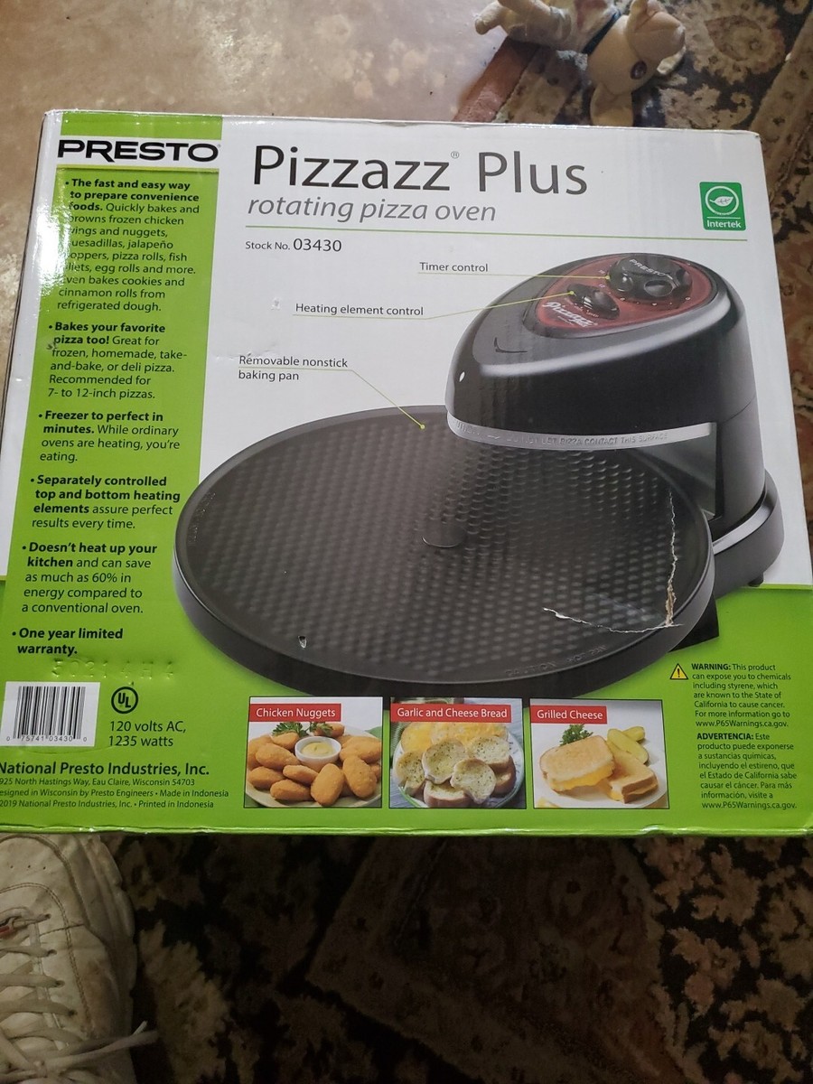 PRESTO Pizzazz Rotating Tray Pizza Oven #03430 new in box To 12