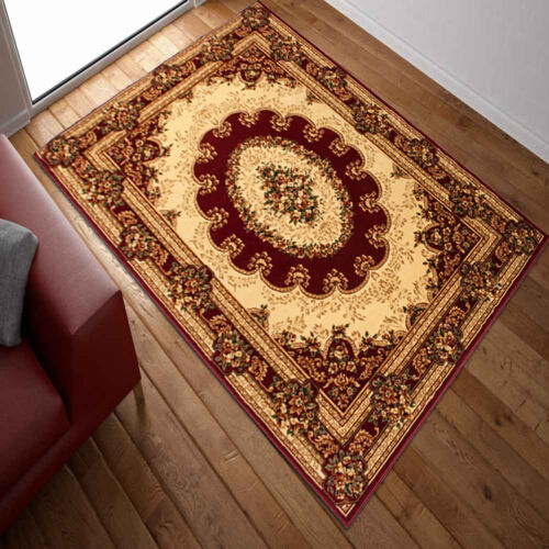 3D Effekt Teppich Klassisch Perser Oriental Ornamente Vielen Größe in Rot Beige - Bild 1 von 7