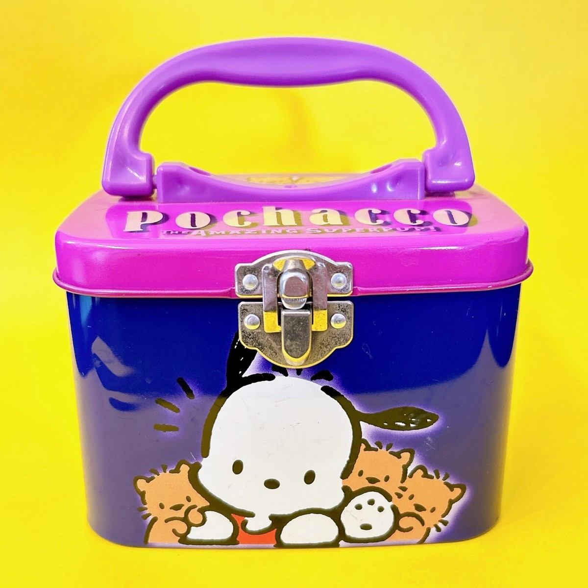 Vintage Sanrio Pochacco Metal Tin Lunch box Trinket Box