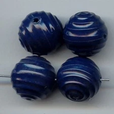 12 VINTAGE NAVY BLUE SPIRAL TWISTED ROUND 18mm. DECO BEADS  6909
