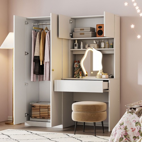 2 Door Wardrobe Armoire Closet LED Mirror,Storage Cabinet Make Up Dressing Table - Picture 2 of 10