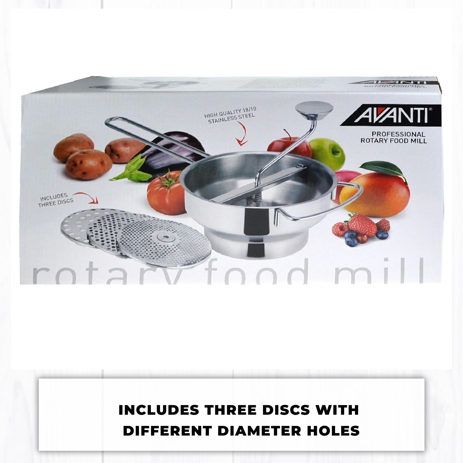 NEW AVANTI PROFESSIONAL ROTARY FOOD MILL WITH 3 BLADES Mouli Ricer Mash