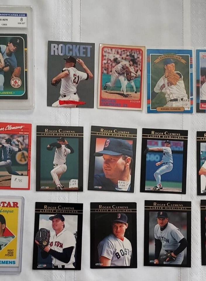 Lote de 16 cartas de Roger Clemens 1987-1999 profesionales destacados, clasificación 1987, inserto de cohete Foto 3 de 4
