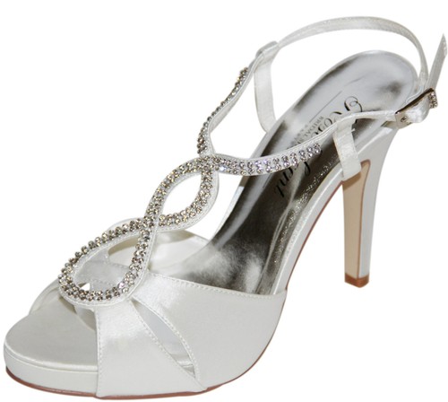 HBH Brautschuhe aus Satin, Lederriemchen mit Strass veredelt, 9cm Pfennigabsatz - Bild 7 von 11
