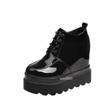 Women Booties Platform Lace Up Creepers Shoes High Hidden Wedge Heels Sneakers