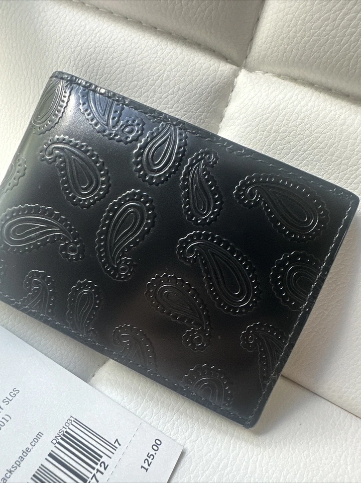 NWT JACK SPADE Embossed Paisley Index Wallet Black Leather Wallet RARE - Image 3 of 4