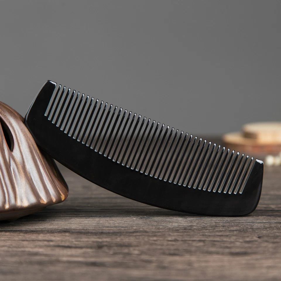 Peine de cuerno de búfalo negro natural peine de dientes anchos peine de cabello cuero cabelludo cepillo de masaje Foto 4 de 4