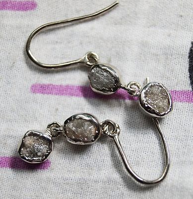 4.50 Tcw Natural Rough Gray raw diamonds Earring, 925 silver Dangle Earrings #00