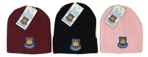 Unisex Offizielle West Hammers Strick Beanie Mütze Burgund Pink Schwarz Einheitsgröße - Bild 1 von 8