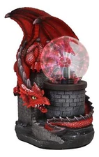 Large Dungeons Dragons Red Fire Dragon Guarding Castle Plasma Ball Lamp Statue