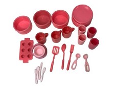 Barbie House Play Kitchen Pink Plates Silverware 1970-80s Dishes Pots Pans
