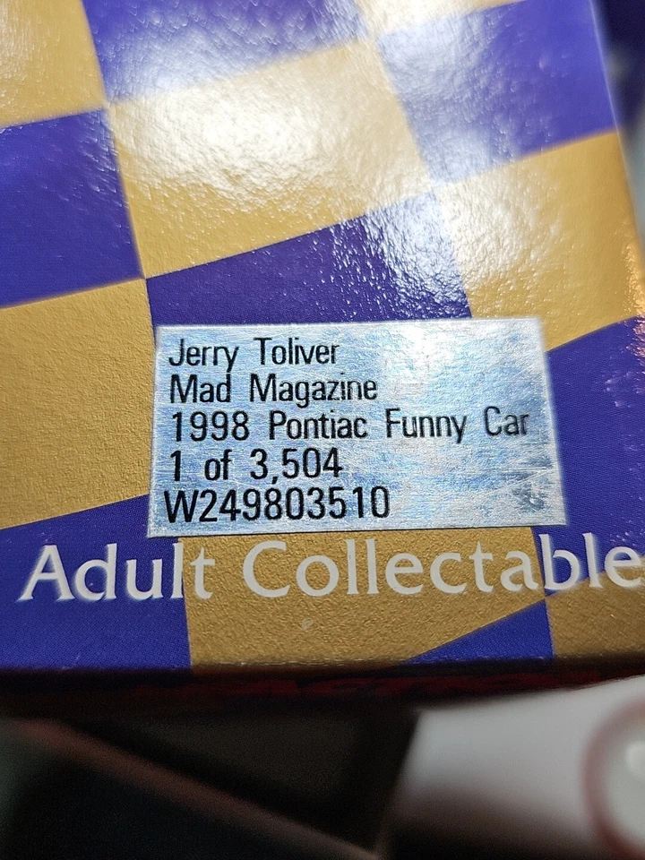 Action NHRA Mad Racing Джерри Толивер 1998 Pontiac смешной автомобиль Mad журнал металл - Изображение 4 из 4