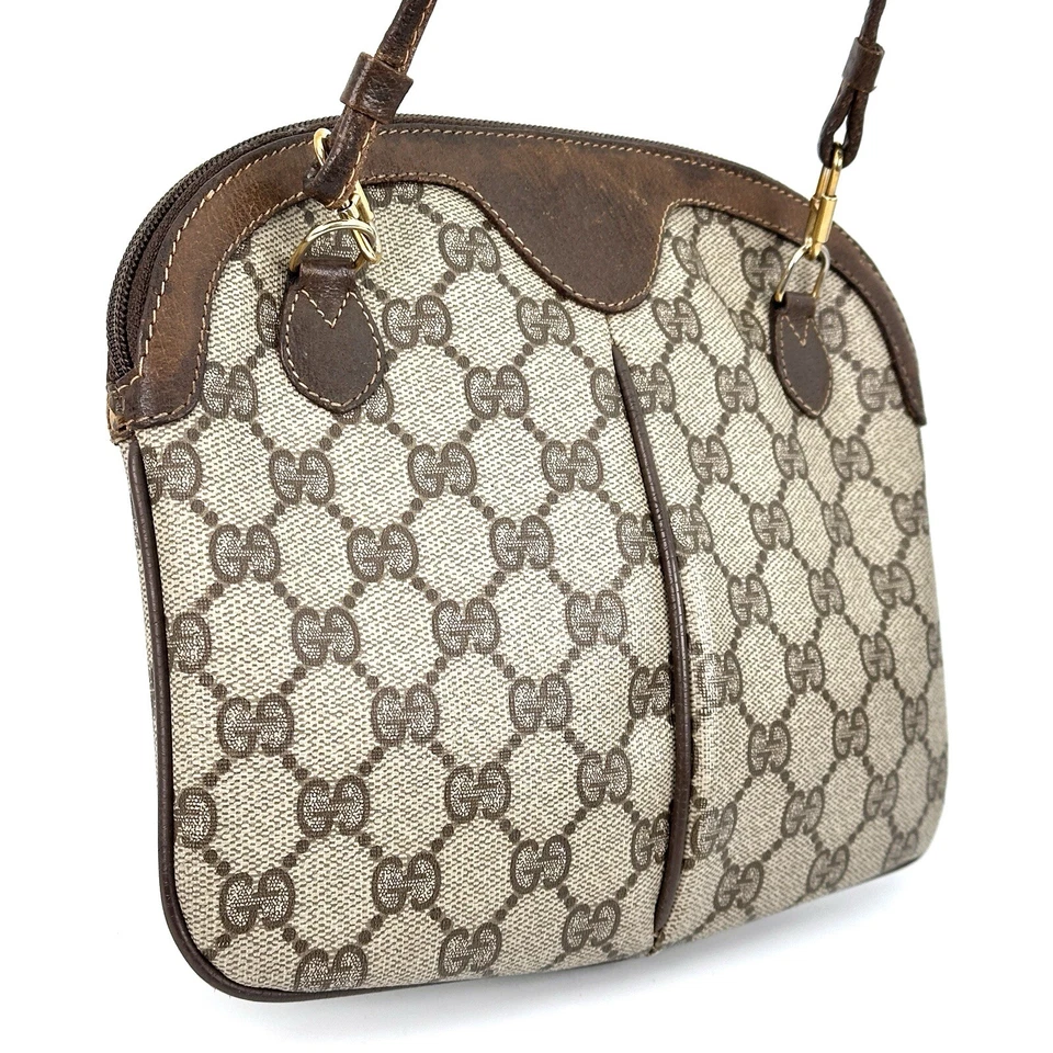 Auténtico Bolso Bandolera Vintage Gucci GG Línea Jerez PVC Cuero Marrón Cartera Foto 4 de 4