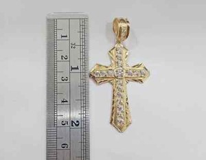 Authentic 14k Yellow Gold Plated 2Ctw Round Cut Real Moissanite Cross Charm Pendant