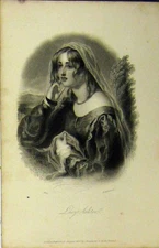 Original Old Antique Print 1833 Steel Engraving Portrait Lucy Ashton 19th