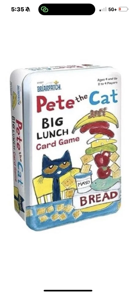 Pete el Gato Gran Almuerzo Juego de Cartas Caja de Lata NUEVO Juego Educativo Escolar Infantil Foto 2 de 4
