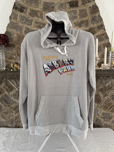 Greetings From Asbury Park Graphic Gray Hoodie Lightweight French Terry Gr. L